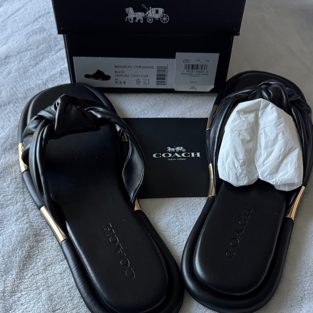 Coach Black Sandals with Gold Details